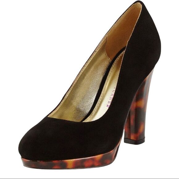 Elaine turner Designs Grace Black Suede Pumps w/ Tortoise Shell Print Platform - Picture 1 of 12